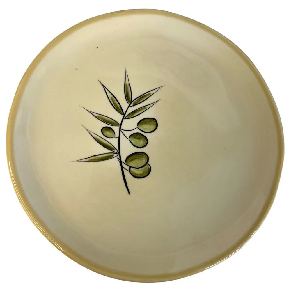 4‎ Pottery Barn Rustic Olive Salad Side Plates Complete Set Ceramic 8 Inch Cream